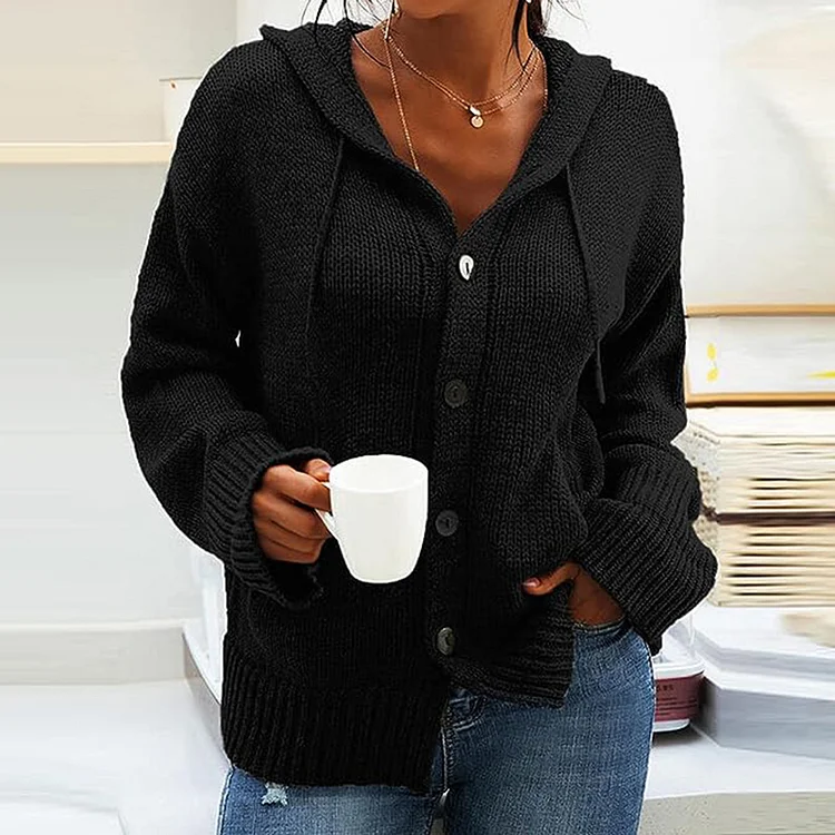 Cardigan Vintage à Capuche et Manches Longues