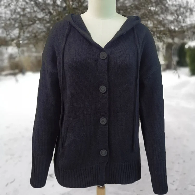 Cardigan Vintage à Capuche et Manches Longues