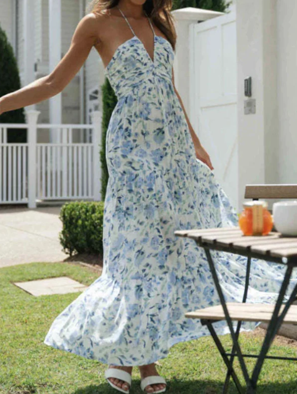 Gina - Robe d'été bohème en mousseline de soie à bretelles
