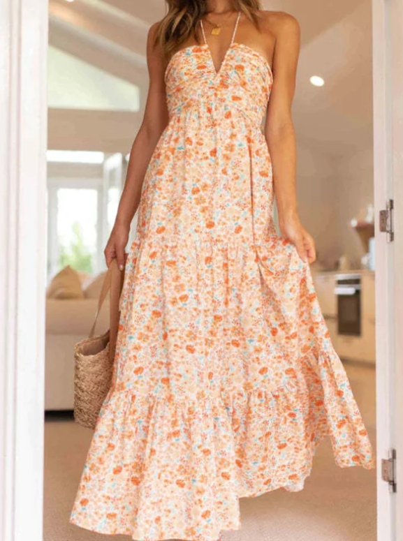 Gina - Robe d'été bohème en mousseline de soie à bretelles