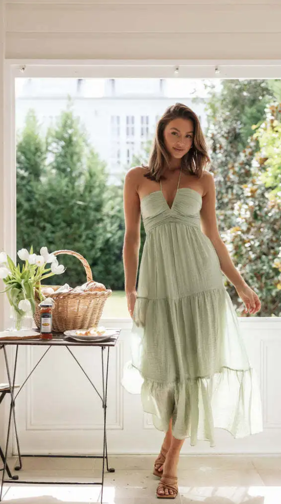 Gina - Robe d'été bohème en mousseline de soie à bretelles