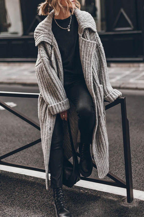 Cardigan Long Oversize en Tricot Épais avec Poches et Boutons – Chaud et Confortable