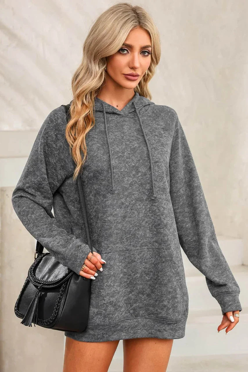 Sweat à Capuche Gris Lavé avec Poche Kangourou et Cordon