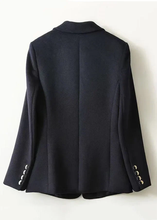 Manteau Femme Navy Boutonné – Patchwork Élégant pour l'Automne