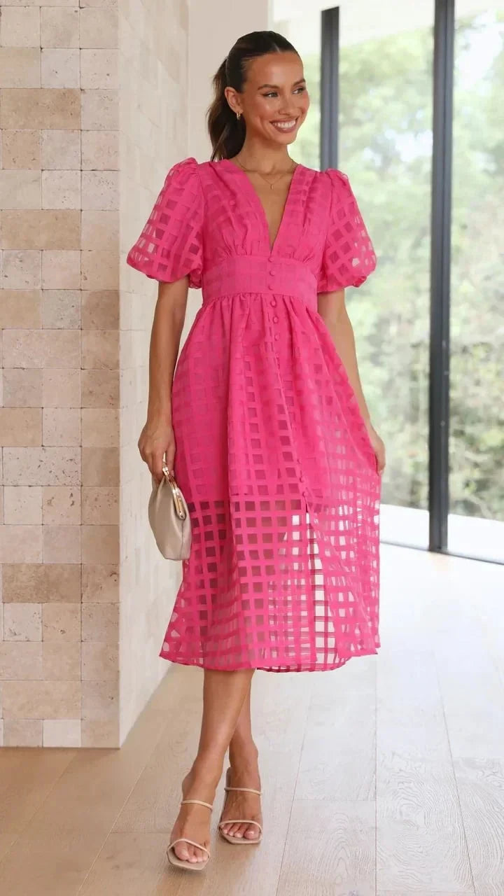 Nicole - Robe midi à imprimé carré et manches volantées by Beauty