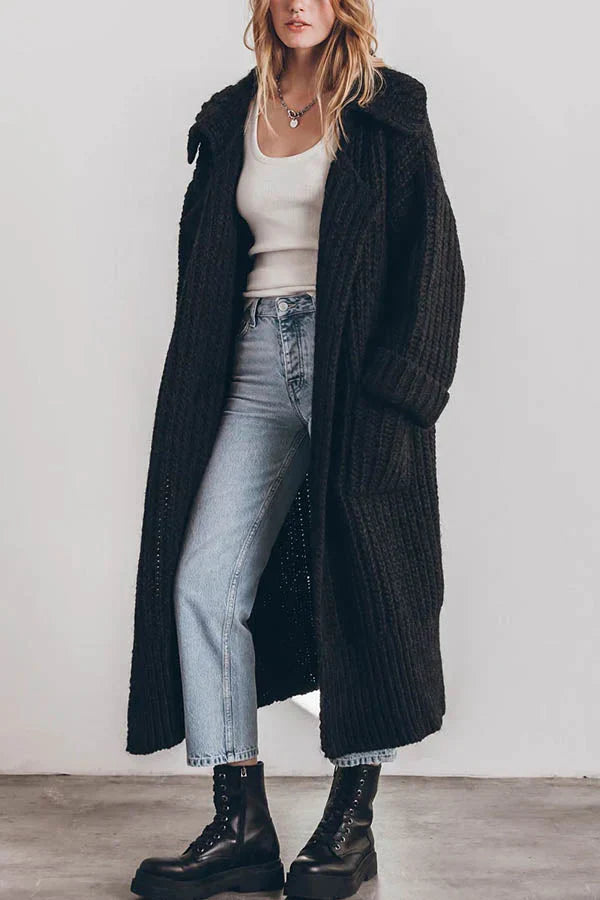 Cardigan Long Oversize en Tricot Épais avec Poches et Boutons – Chaud et Confortable