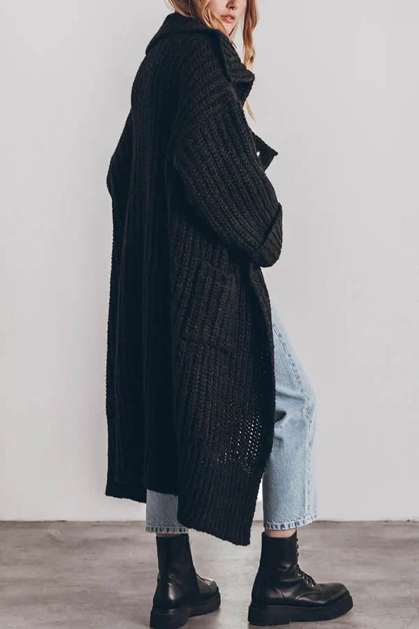 Cardigan Long Oversize en Tricot Épais avec Poches et Boutons – Chaud et Confortable
