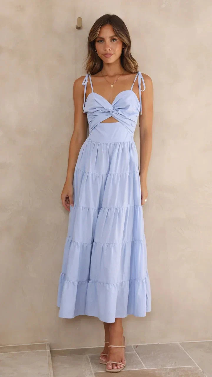 Jessica - Robe midi en torsade bleue avec devant