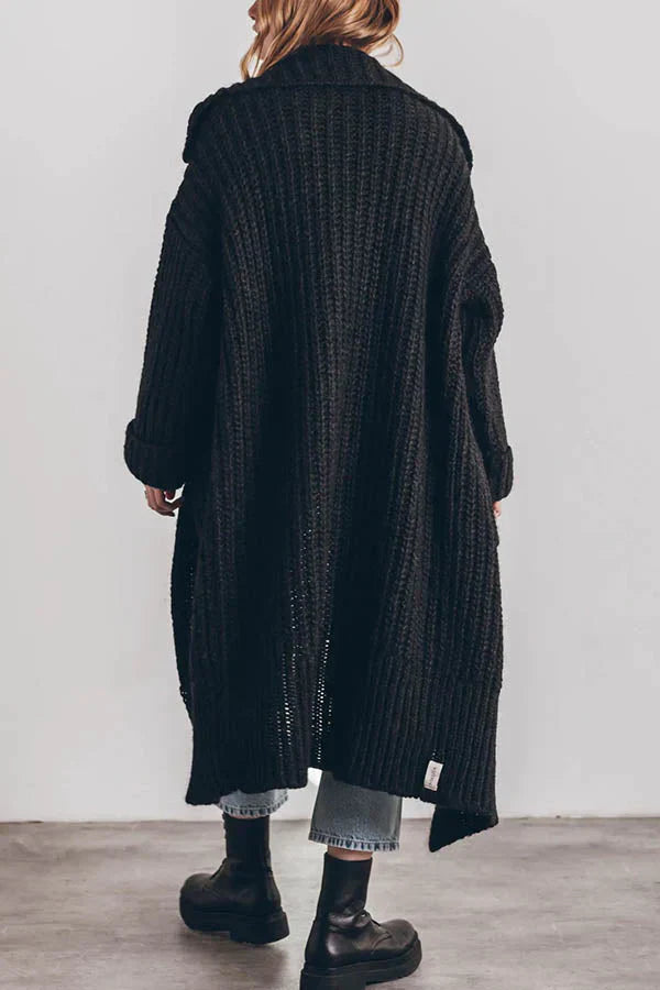 Cardigan Long Oversize en Tricot Épais avec Poches et Boutons – Chaud et Confortable