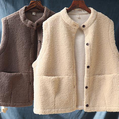 Manteau Sans Manches à Poches – Style Tendance, Taille Grande, Couleur Nude
