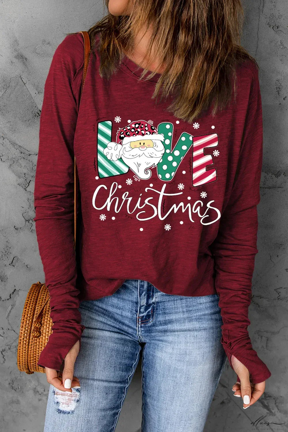 Top Magique de Noël avec Manches Pouce et Accents LOVE Rouges