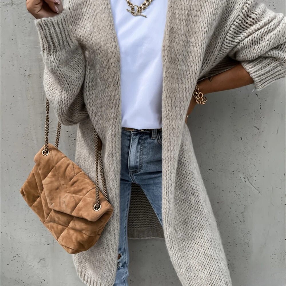 Cardigan Ouvert pour Femme avec Épaules Tombantes et Design Uni