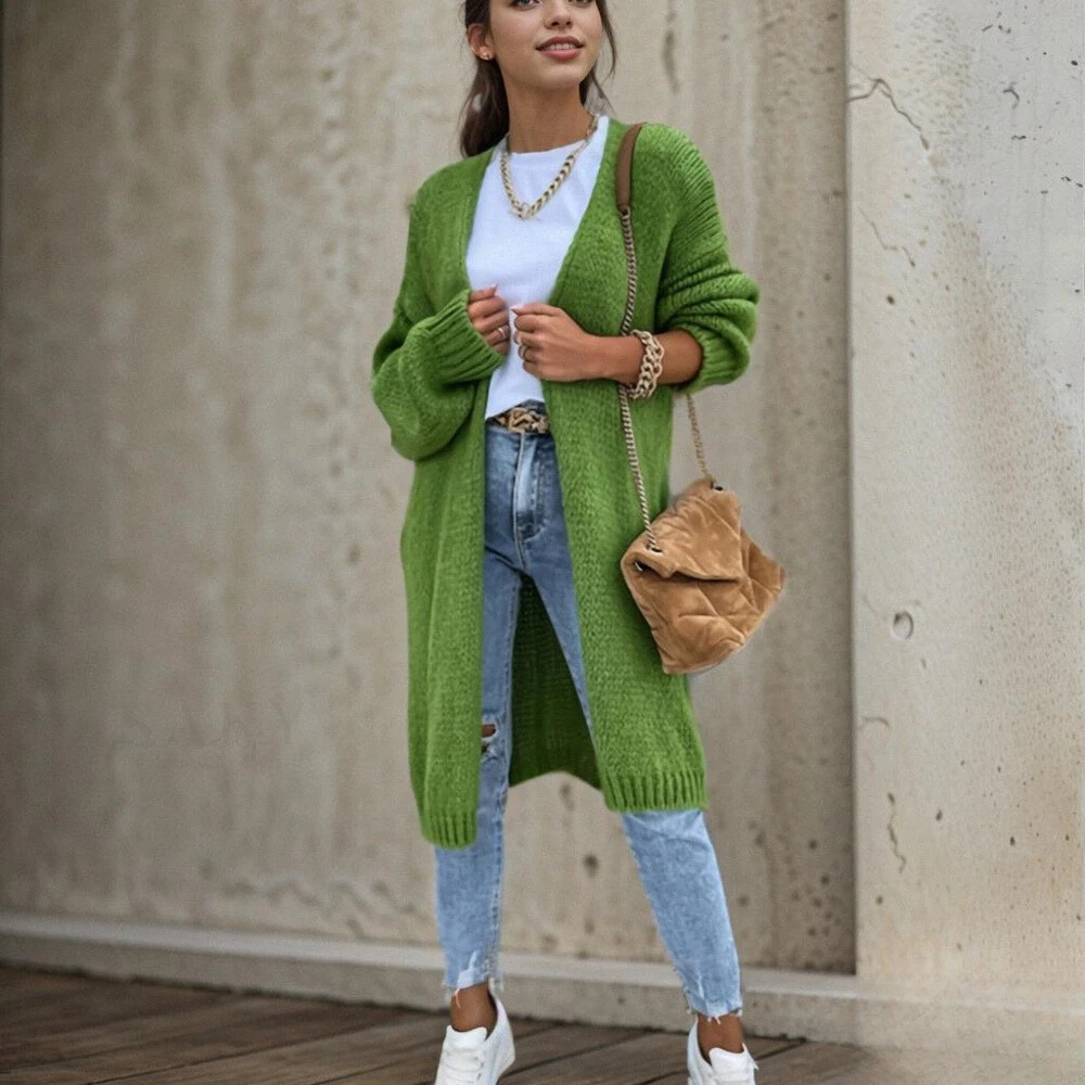 Cardigan Ouvert pour Femme avec Épaules Tombantes et Design Uni