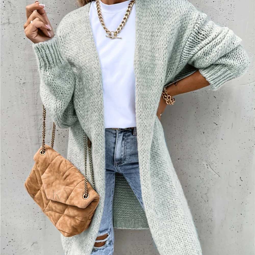 Cardigan Ouvert pour Femme avec Épaules Tombantes et Design Uni