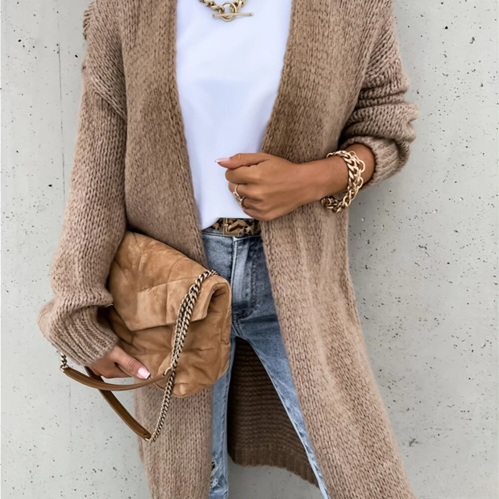 Cardigan Ouvert pour Femme avec Épaules Tombantes et Design Uni