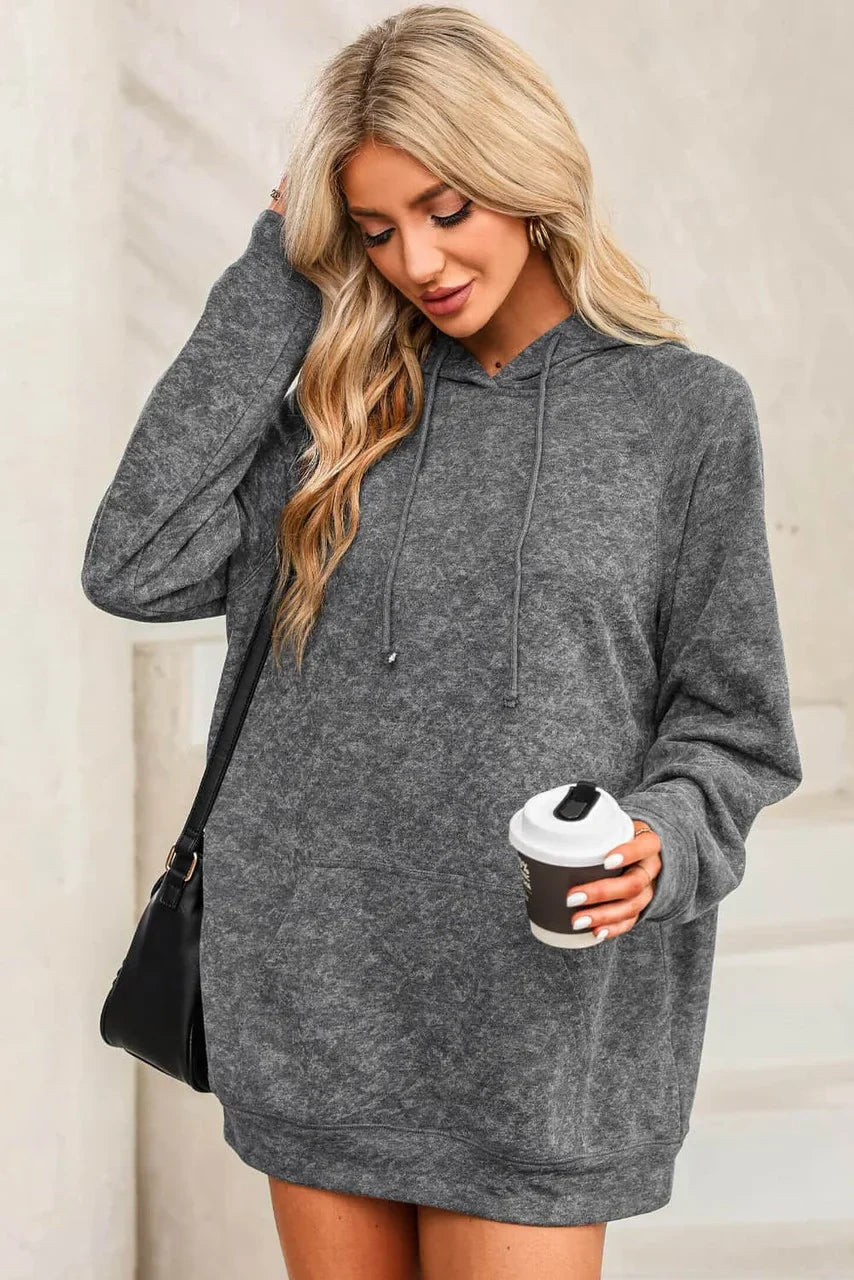 Sweat à Capuche Gris Lavé avec Poche Kangourou et Cordon