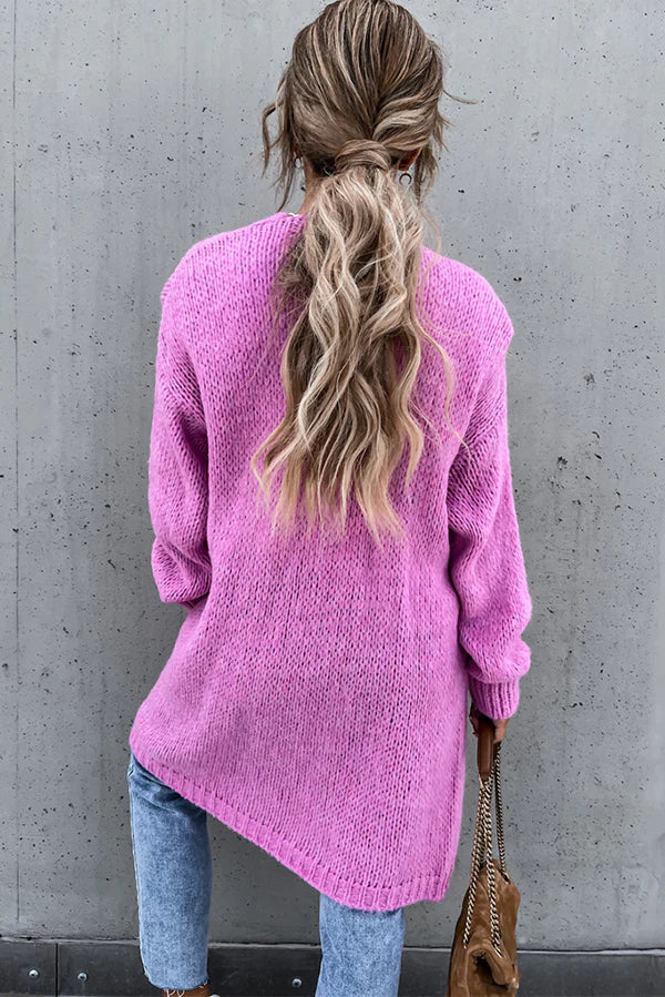 Cardigan Long Oversize à Manches Longues et Col V – Couleur Unie