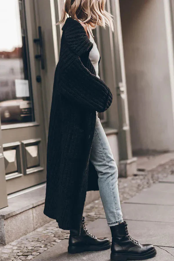Cardigan Long Oversize en Tricot Épais avec Poches et Boutons – Chaud et Confortable