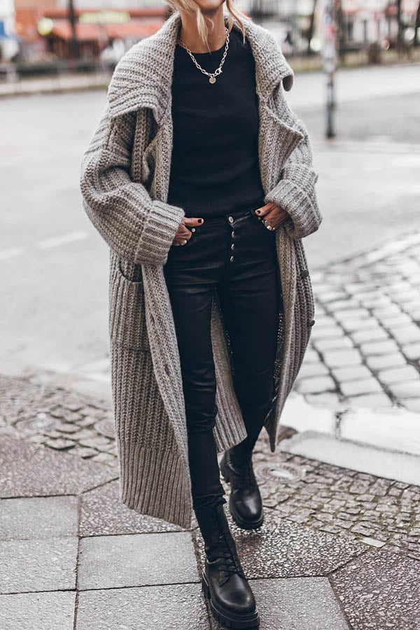 Cardigan Long Oversize en Tricot Épais avec Poches et Boutons – Chaud et Confortable