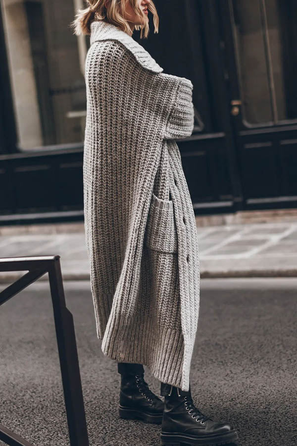 Cardigan Long Oversize en Tricot Épais avec Poches et Boutons – Chaud et Confortable