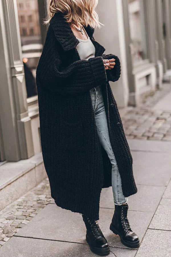 Cardigan Long Oversize en Tricot Épais avec Poches et Boutons – Chaud et Confortable