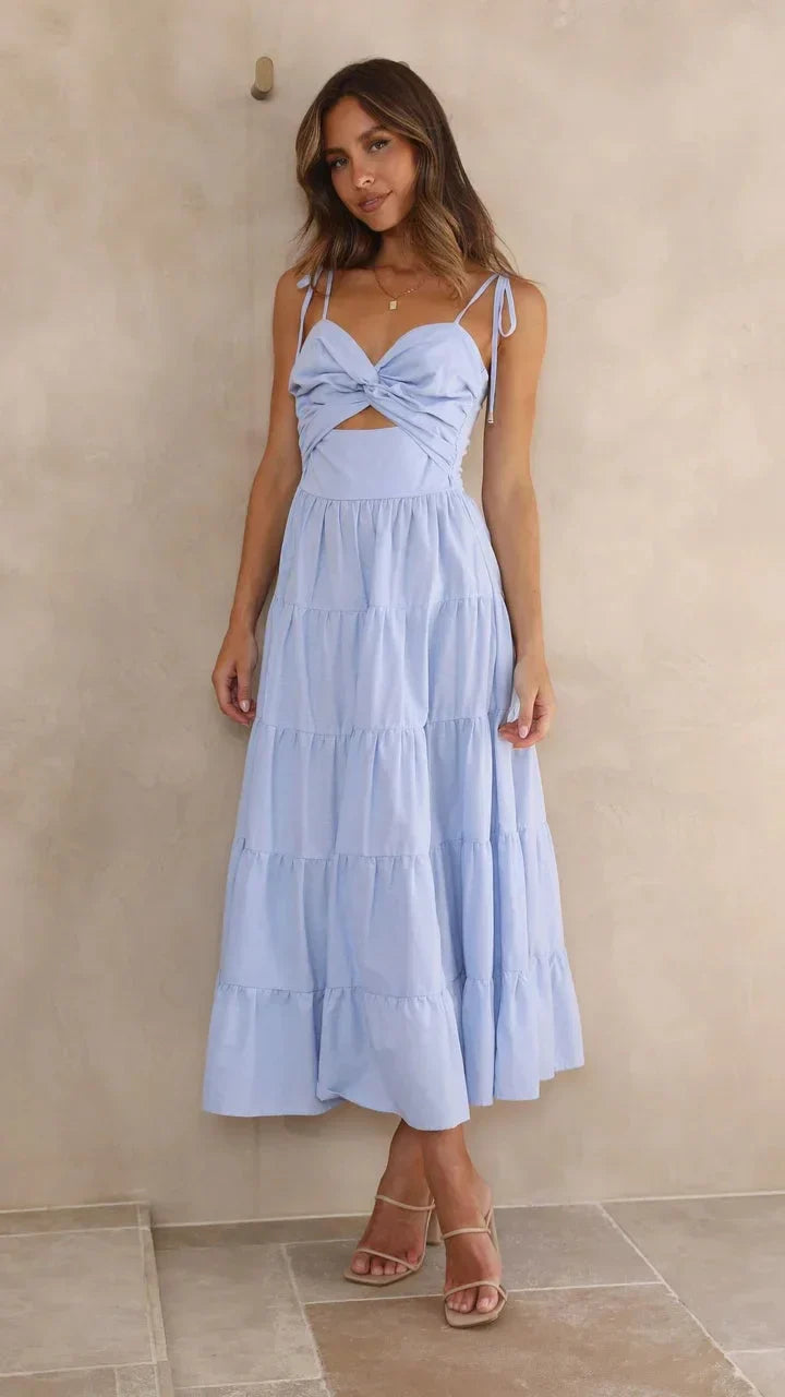Jessica - Robe midi en torsade bleue avec devant