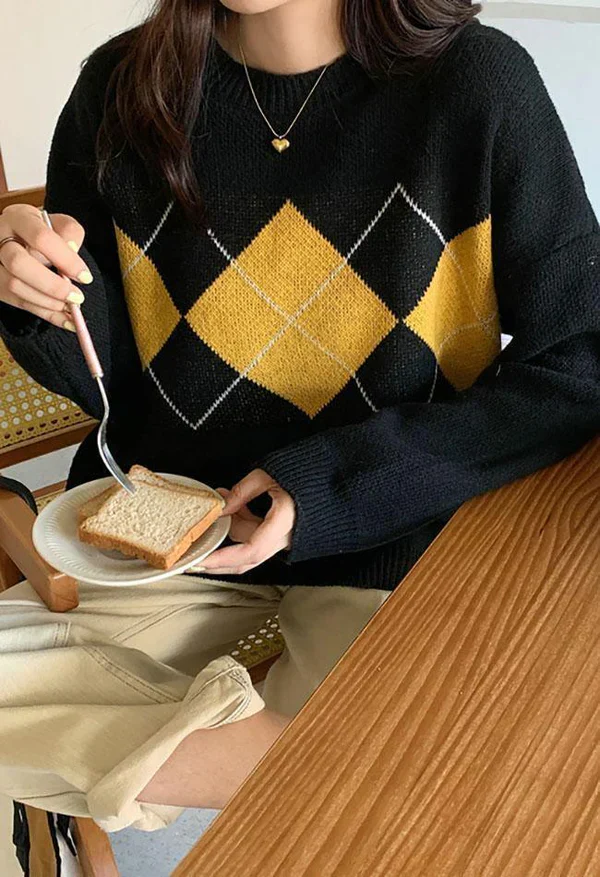 Pull Vintage Argyle pour Hommes, Confort et Élégance Décontractée