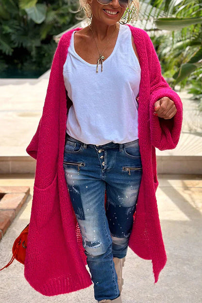 Cardigan Oversize Midi avec Imprimé au Dos et Poches – Style Décontracté