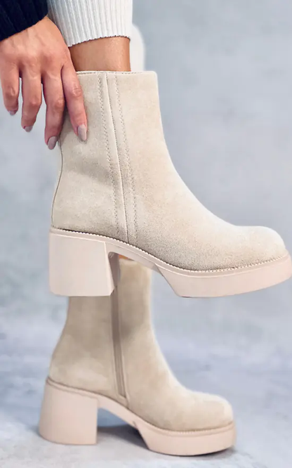 Bottines Beiges Élégantes avec Talon Confortable