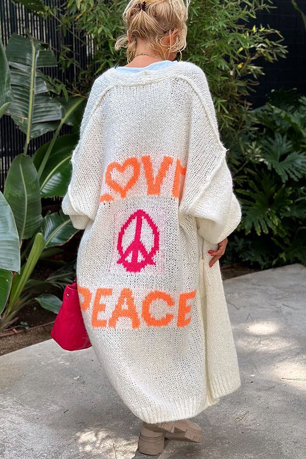 Cardigan Oversize Midi avec Imprimé au Dos et Poches – Style Décontracté