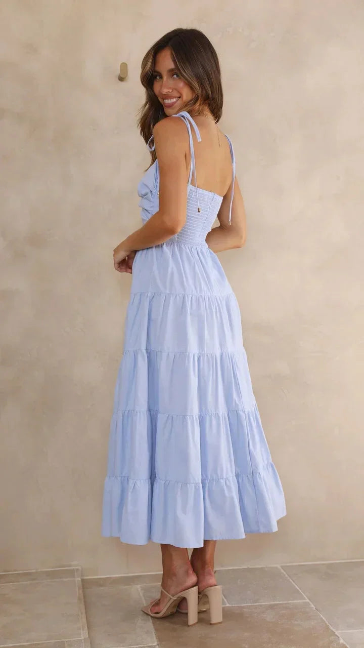 Jessica - Robe midi en torsade bleue avec devant