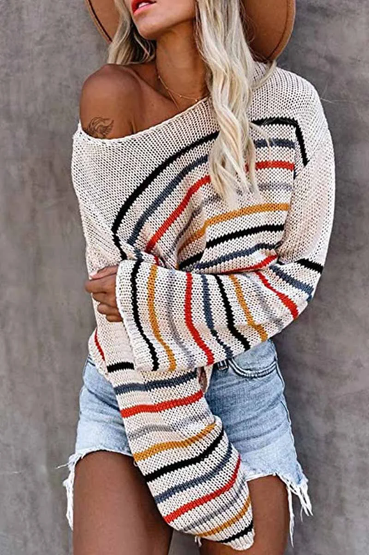 Pull Épaules Dénudées à Motifs Colorés – Élégance et Style pour Toutes Occasions