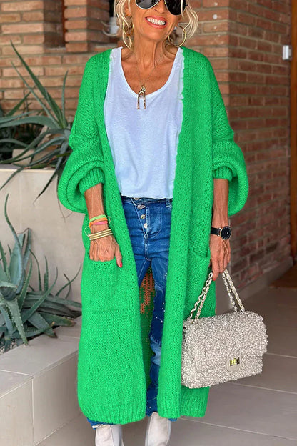 Cardigan Oversize Midi avec Imprimé au Dos et Poches – Style Décontracté