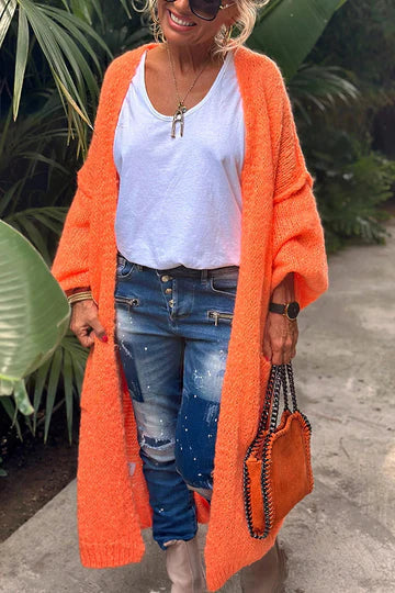 Cardigan Oversize Midi avec Imprimé au Dos et Poches – Style Décontracté