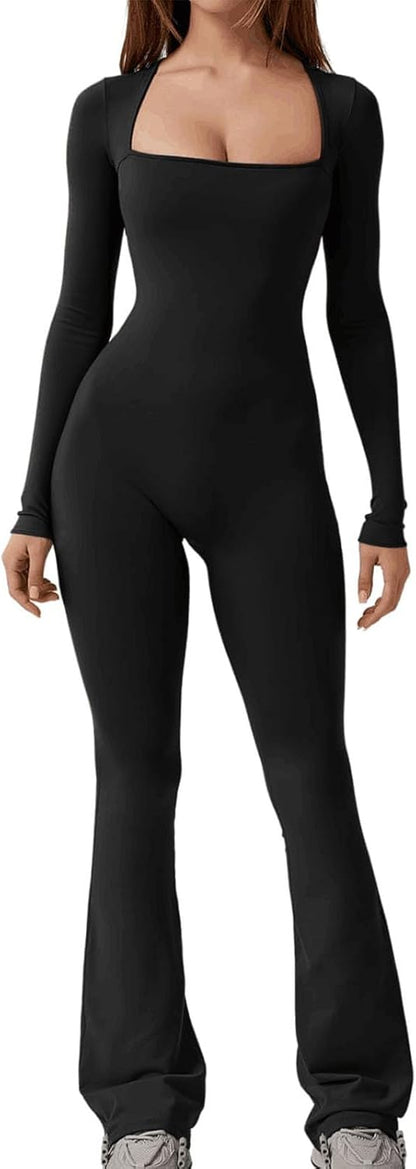 Combinaison Élégante à Manches Longues et Col Carré – Idéale pour Toutes Occasions