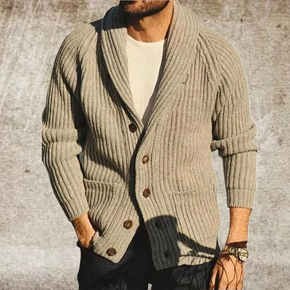 Pull Homme Boutonné à Col Revers et Manches Longues