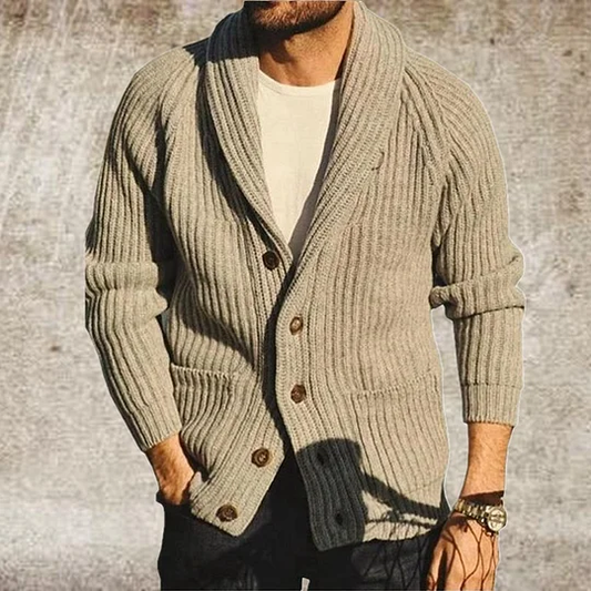 Pull Homme Boutonné à Col Revers et Manches Longues
