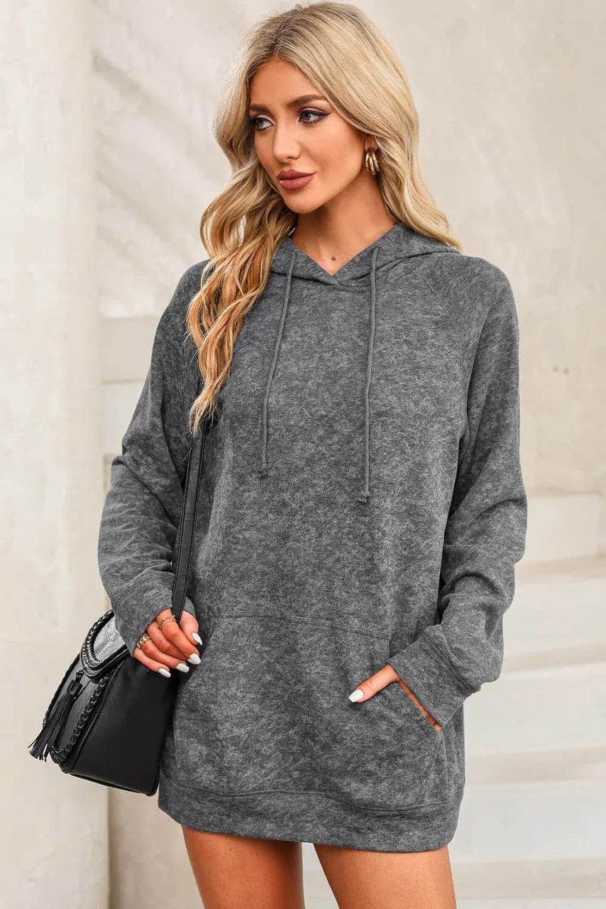 Sweat à Capuche Gris Lavé avec Poche Kangourou et Cordon