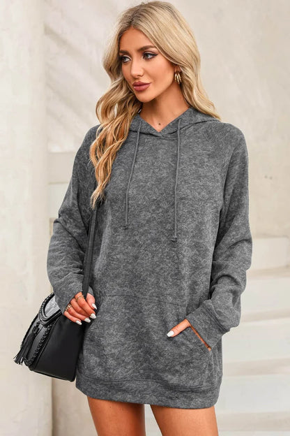 Sweat à Capuche Gris Lavé avec Poche Kangourou et Cordon