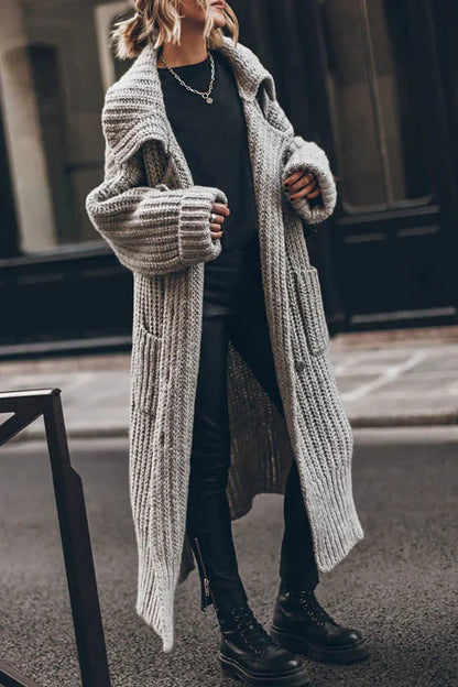 Cardigan Long Oversize en Tricot Épais avec Poches et Boutons – Chaud et Confortable
