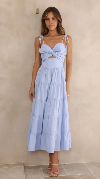 Jessica - Robe midi en torsade bleue avec devant