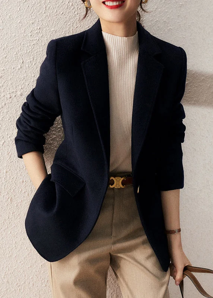 Manteau Femme Navy Boutonné – Patchwork Élégant pour l'Automne