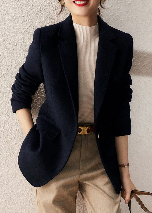 Manteau Femme Navy Boutonné – Patchwork Élégant pour l'Automne