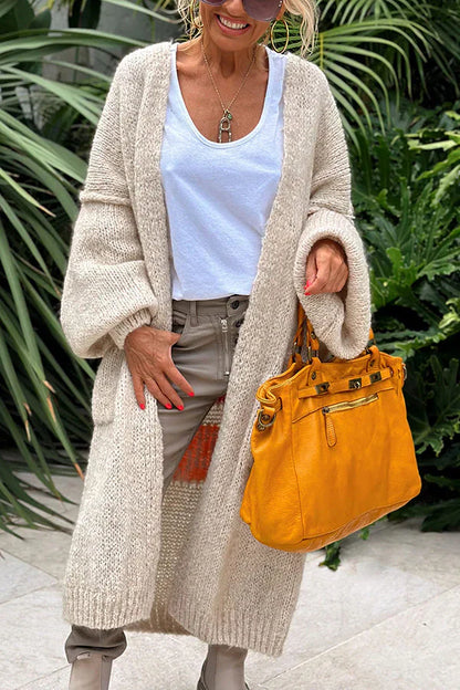 Cardigan Oversize Midi avec Imprimé au Dos et Poches – Style Décontracté