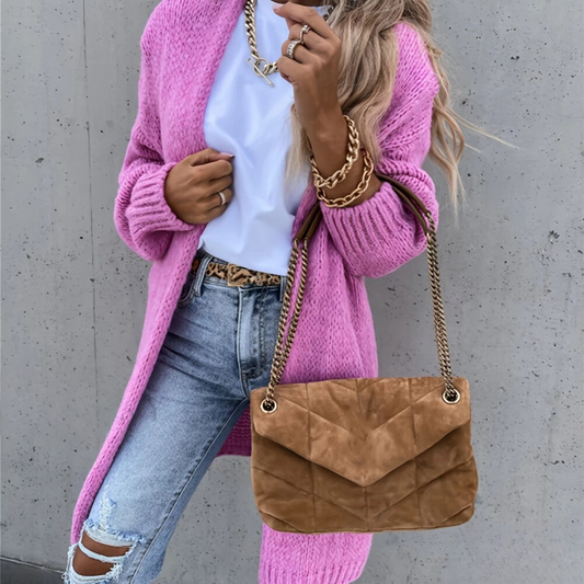 Cardigan Ouvert pour Femme avec Épaules Tombantes et Design Uni