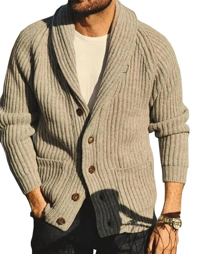 Pull Homme Boutonné à Col Revers et Manches Longues