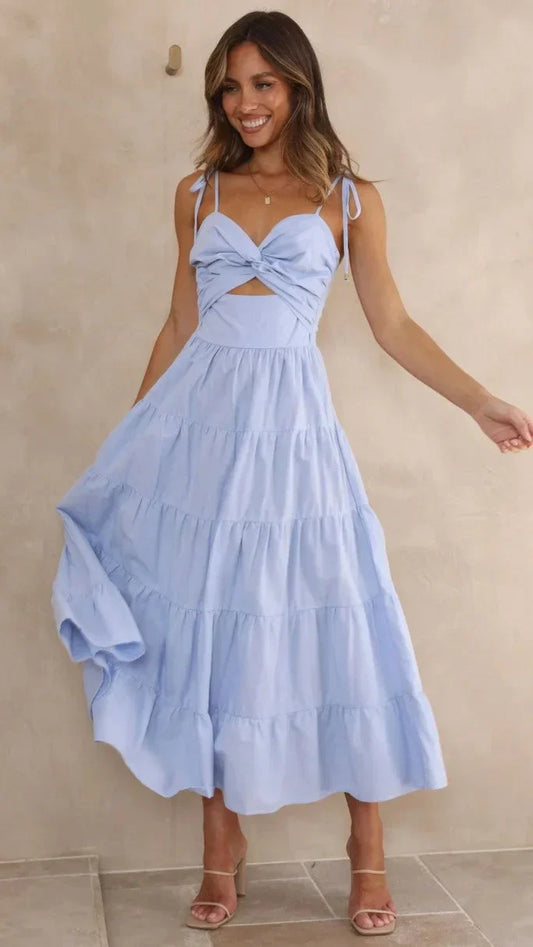 Jessica - Robe midi en torsade bleue avec devant