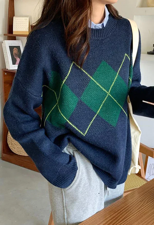 Pull Vintage Argyle pour Hommes, Confort et Élégance Décontractée